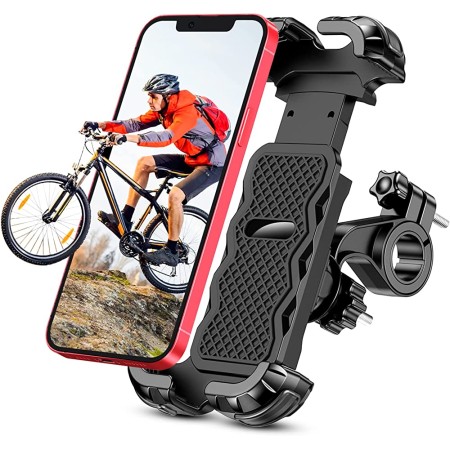 iBytoc Motorcycle Phone Mount, Upgrade [Full Protection] [Security Lock] Bike Phone Mount 360° Rotatable, Phone Holder for Bicycle, Scooter, Handlebar, Widely Compatible with Cellphones (4.7-6.8”)